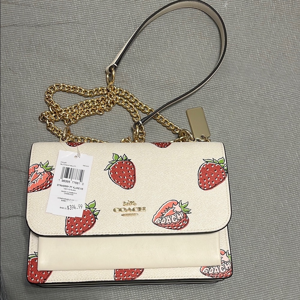 Coach Cream and Red Crossbody Bag with Strawberry Print